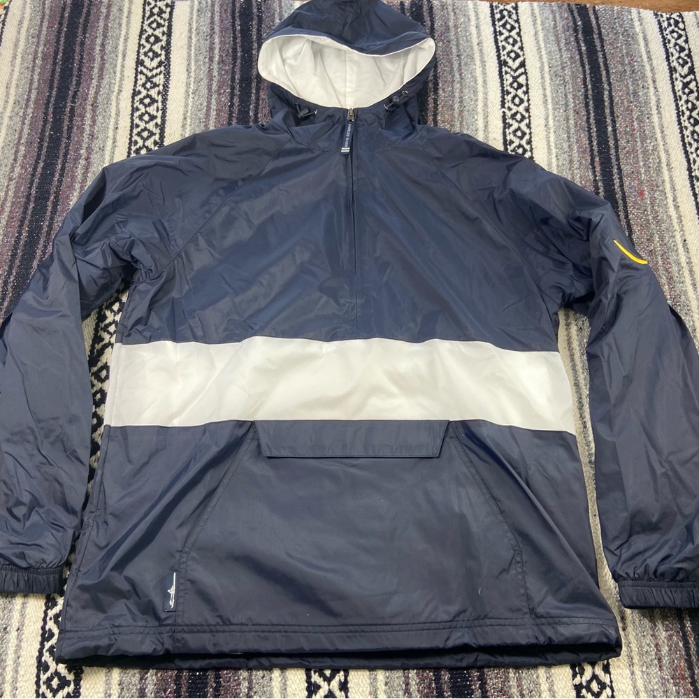Charles River Apparel Weather Resistant Hooded Windbreaker Pullover Half Zip S
